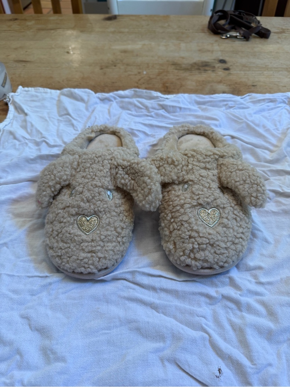 Cozy Puppy Bear Slippers with Heart Accent